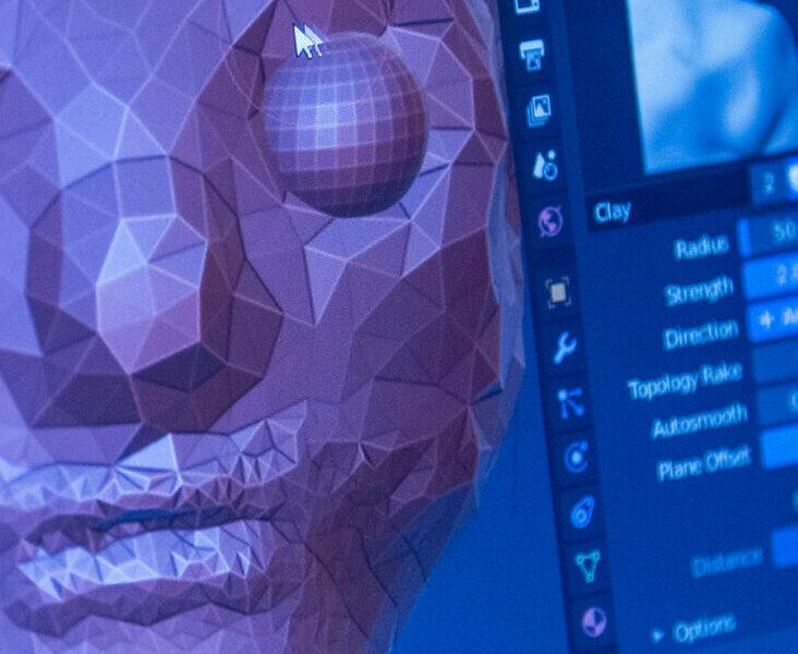 3D-rednering av ett ansikte skapat i programmet Blender